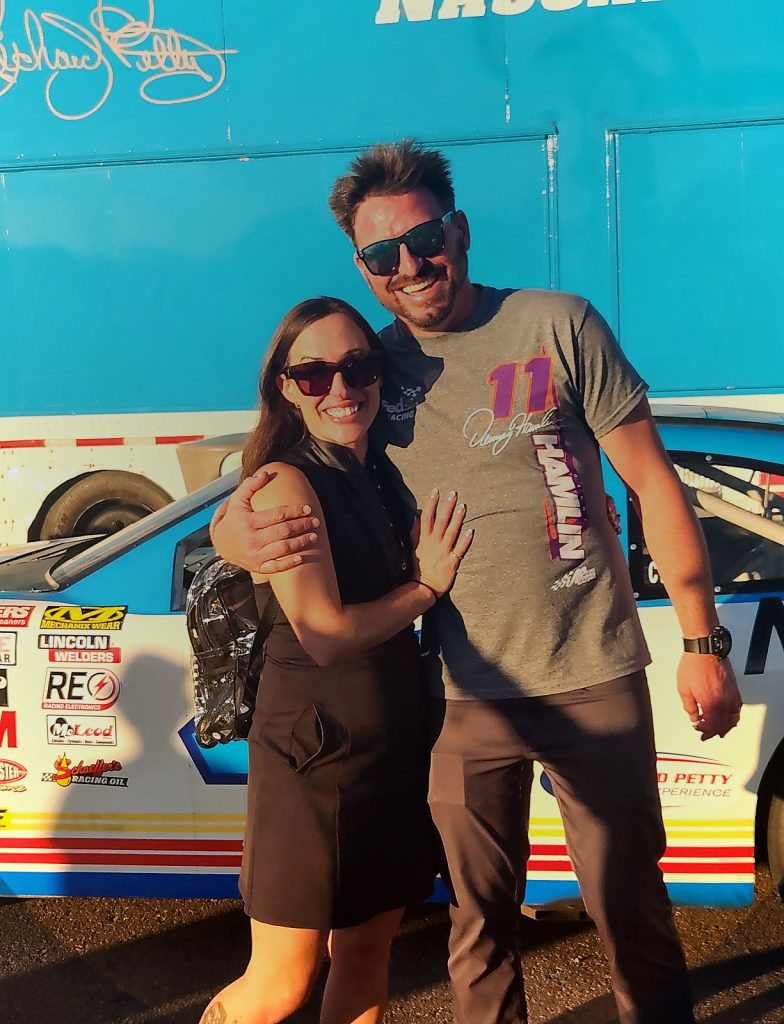 Matt Dendorfer, founder of CarBidNow, with Brittney at a NASCAR experience